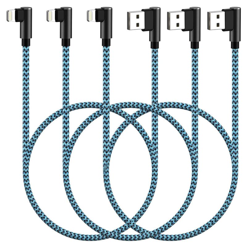 Photo 1 of iPhone Charger Cable10 ft Lightning Cable Right Angle 3 Pack MFi Certified Nylon Braided 90 Degree iPhone Cord for iPhone 13 12 11 Pro X XS XR 8 Plus 7 6 5 and More (Blue Black)
