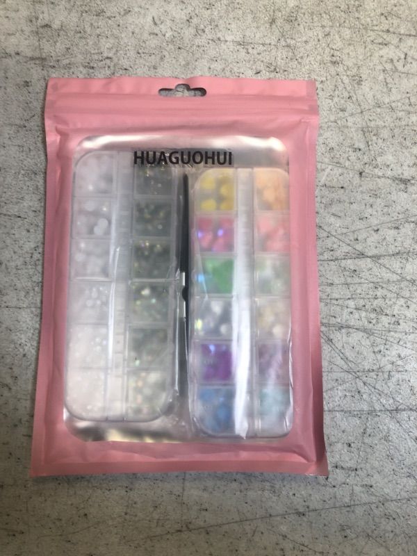Photo 2 of 2 Boxes 3D Nail Art Decoration Kit With Nail Tweezers, Glass Nail Rhinestones Gem Pearl Nail Charms Rose Flower Heart Shape Kawaii Nails Accessories Nail Suplies Phone Case Decorations Kit Designer
