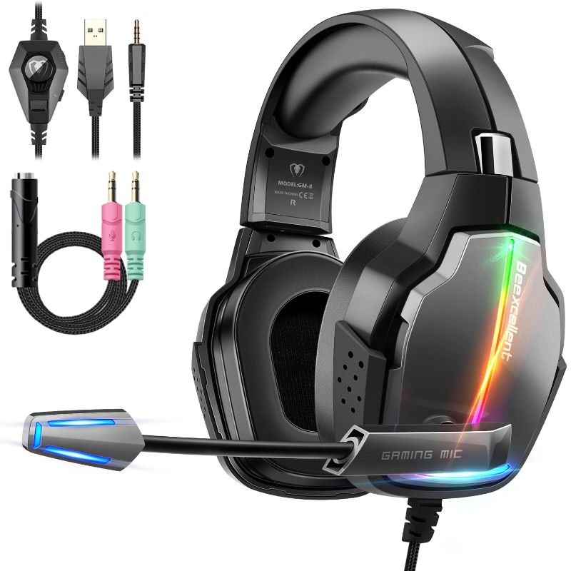 Photo 1 of Beexcellent Gaming Headset Stereo Volume with Noise Canceling Mic for PS4 PS5 Xbox One PC
