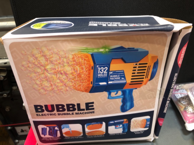 Photo 1 of 132 Holes Bubble Machine Gun-Big Rocket Boom Bubble Blower/Bubble Gun Blaster with Colored Lights, Giant Foam Maker Guns Toys Wedding Outdoor Party Gift for Kids Adults (Green) 132 Green