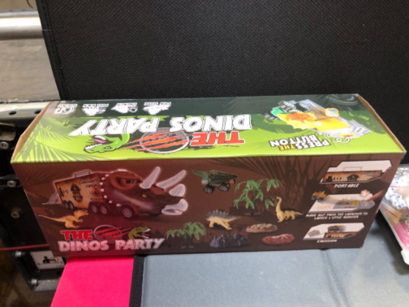 Photo 2 of BLUEJAY 21 Pack Dinosaur Toys for Kids 3-7, Dinosaur Truck with Oversized Dinosaur Map, Flashing Lights, Music and Roaring Sound, Kids Toys with 6 Pull Back Dinosaur Cars, 6 Dinosaur Toys (Brown) Brown2