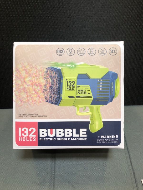 Photo 2 of 132 Holes Bubble Machine Gun - 2023 Upgraded Light Up Bubble Bazooka with Bubble Solution Electric Cannon Gun Blaster Bubbles Maker, Summer Outdoor Toys Gift for Birthday Wedding Party (Green) 132 Holes Green