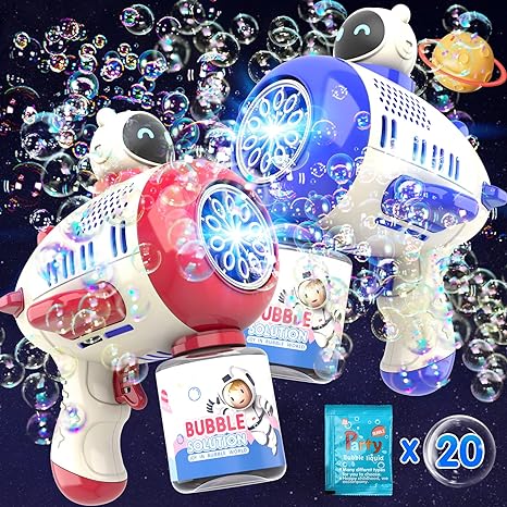 Photo 3 of 2 Pack Bubble Gun Machine for Kids Toddlers 1-3, 5000+ Bubbles Per Minute with 360°Leak-Proof, Automatic Space Bubble Blower with 20 Bubble Solution, Led Light for Outdoor Toy Gift for Boys Girls