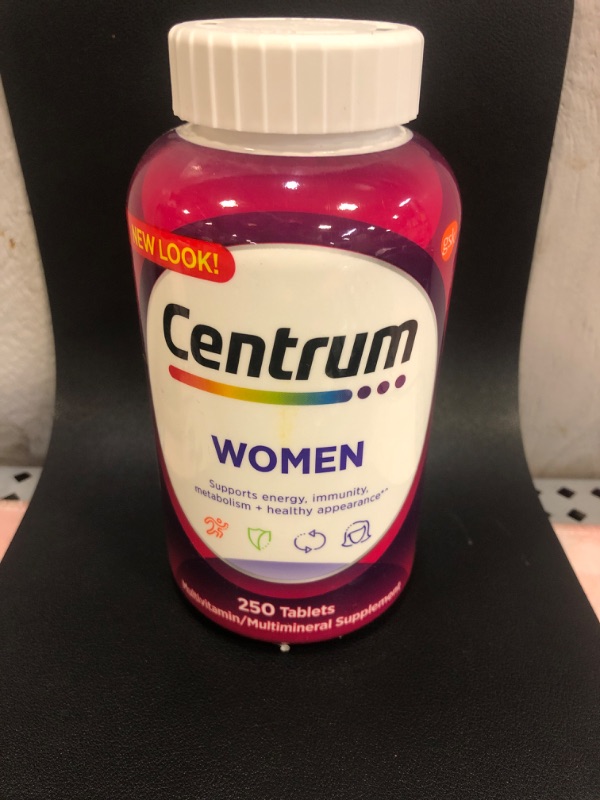 Photo 2 of Centrum Multivitamin for Women, Multivitamin/Multimineral Supplement with Iron, Vitamin D3, B Vitamins and Antioxidant Vitamins C and E, Gluten Free, Non-GMO Ingredients - 250 Count 250 Count (Pack of 1)  exp 11-2023