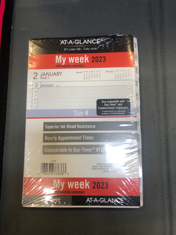 Photo 2 of AT-A-GLANCE 2023 Weekly Planner Refill, Hourly, 12028 Day-Timer, 5-1/2" x 8-1/2", Size 4, Monthly Tabs (061-285Y) 2023 Old Edition Size 4