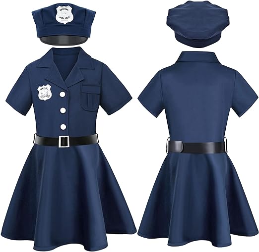 Photo 1 of  kids cop costume, size med /    Golray Police Costume for Girls Kids Dress Up Clothing Set Toys Dress Cap Accessories Police Officer Role Play