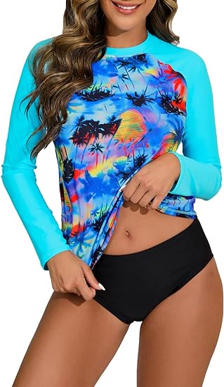 Photo 1 of ALLTOKE Women's Two Piece Rash Guard Set Short Sleeve Swim Shirt with Bottom UPF 50+ UV Sun Protection Quick Dry Swimsuit   2XL 