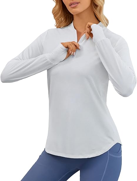 Photo 1 of BMJL Women's UPF 50+ Workout Long Sleeve Shirts Running Hiking Shirts1/4 Zip Pullover Quick Dry Athletic Tops