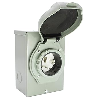 Photo 1 of 50 Amp Generator Inlet Box NEMA SS 2-50P 125/250 Volt Power Inlet Box fit 3 Prong Generator Cord Plug for Outdoor Receptacle, LED Light (50A NEMA SS 2-50P)