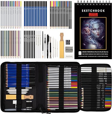 Photo 1 of Nctoberows 76-Pack Drawing Set Sketching Kit, Pro Art Supplies Include 50 Pages 3-Color Sketchbook, Colored, Watercolor, Graphite, Charcoal & Metallic Pencil, for Artists Adults Teens Beginners