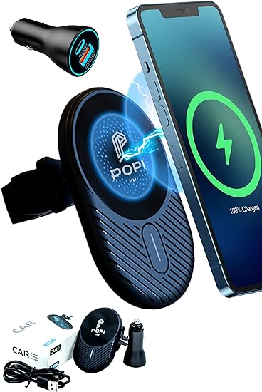 Photo 1 of POPI Magnetic Phone Holder for Car - Fast 15W Magnetic Car Mount Charger - Car Mount for iPhone 12/13/ Pro/Max/Mini - 16 High-Power Magnets Will Stick Your Phone