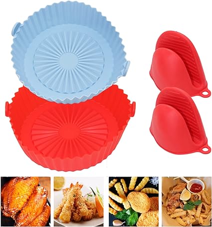 Photo 1 of 2 Pack STHCHUN Air Fryer Silicone Liner Pot?AirFryer Accessories with Heat-Proof Gloves, 8Inch Top Reusable Air Fryer Silicone Pot for 3 To 5 Qt?Heat Resistant Easy to Clean (Large?Blue+Red)