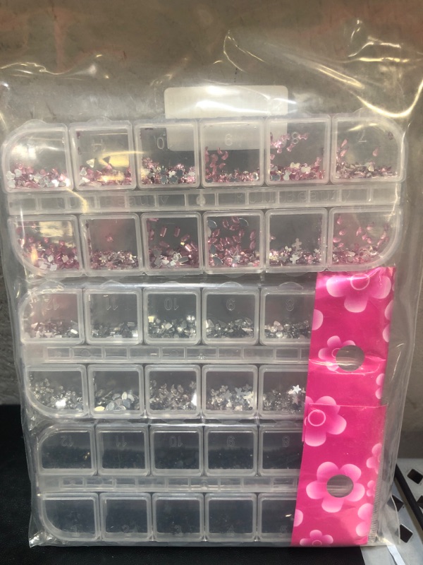 Photo 1 of ArtqueeClear White Gem 3D Multi Shapes Rhinestones Mix 12 Styles for Nail Art DIY Craft Shiny Colorful Gems Flat Back Bling Diamond Glass Sparkly Crystal Stones Set Jewels Nail Decorate PINK ,BLACK AND SILVER 