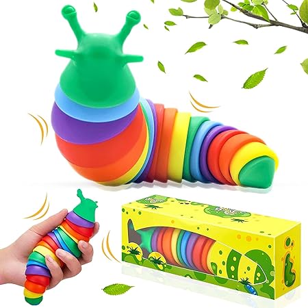 Photo 1 of Fidget Slug,3D Printed Articulated Sticky Stretch Slug Fidget Toy?Friendly Articulated Slug - Fidget Toy,Sensory Toys for Autistic, Children & Adults, Desk Toy - Flexible (Colorfu