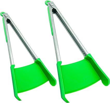 Photo 1 of 2 in 1 Kitchen Spatula & Tongs Non-Stick,Stainless Steel Frame,Heat Resistant,Silicone & Dishwasher Safe,2 Pack (Green)