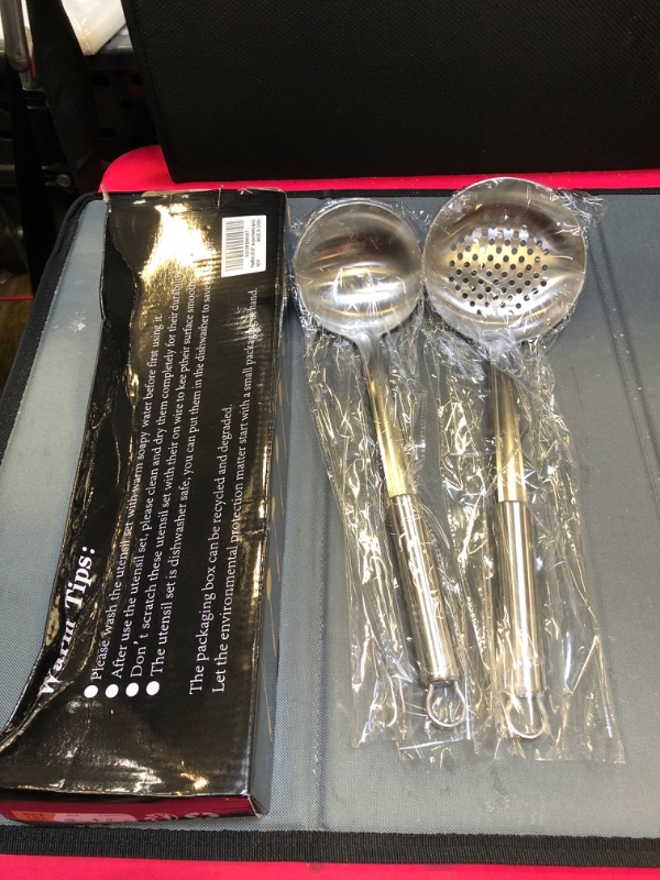 Photo 2 of 304 Stainless Steel Flatware Serving Utensils, Skimmer Slotted Spoon and Soup Ladle,Serving Utensil Set,[Rustproof, Heat Resistance,]Dishwasher Safe (Skimmer Slotted Spoon and Soup Ladle)