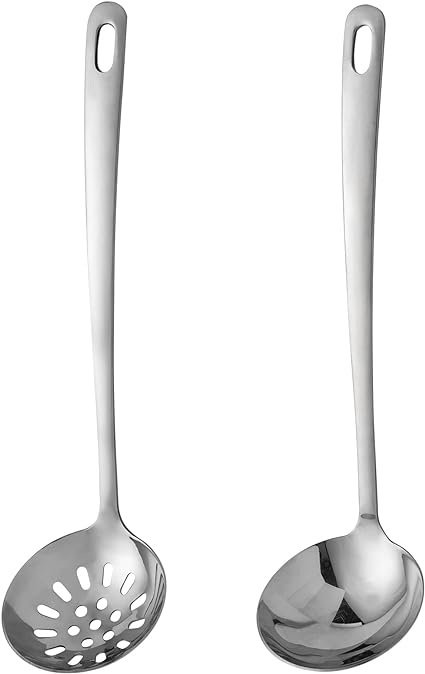 Photo 1 of 304 Stainless Steel Flatware Serving Utensils, Skimmer Slotted Spoon and Soup Ladle,Serving Utensil Set,[Rustproof, Heat Resistance,]Dishwasher Safe (Skimmer Slotted Spoon and Soup Ladle)