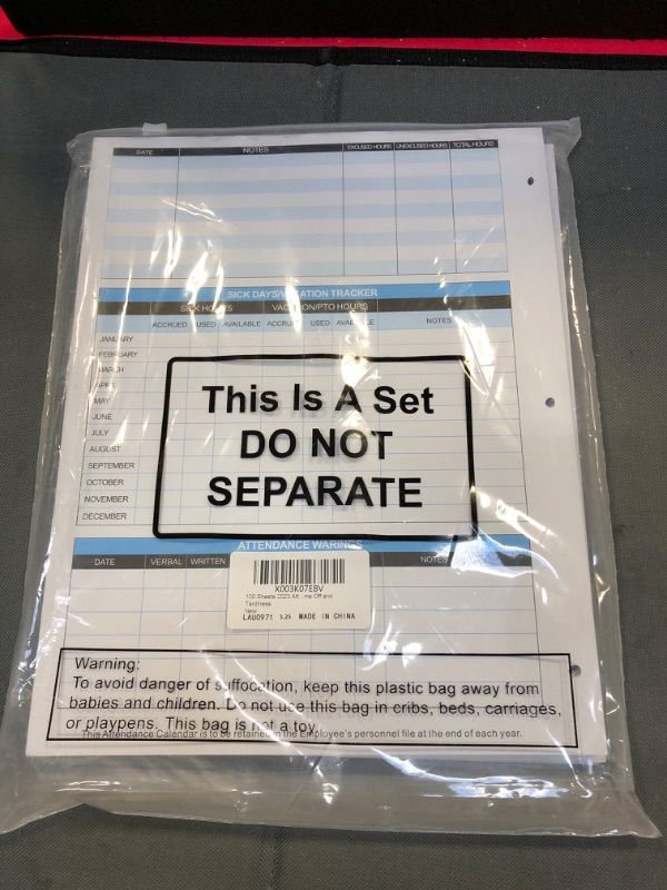 Photo 2 of 100 Sheets 2023 Attendance Calendar Teacher Attendance Book for Employees Attendance Calendar 2023 Work Calendar Cards for 3 Hole Binder Employee Attendance Record Time off and Tardiness (Blue)