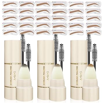 Photo 1 of GLAHORSE 3-Pack Eyebrow Stamp Stencil Kit- Eyebrow Stencil Kit for Beginners, with 30 Reusable Eyebrow Stencils, Waterproof and Easy to Use, 3 in 1 Hairline Shadow Powder Hair Root
