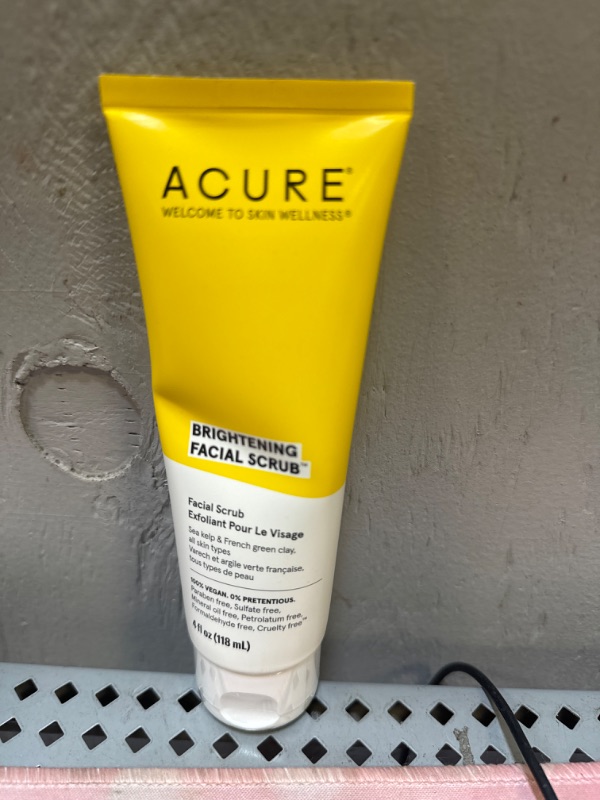 Photo 2 of Acure Brightening Facial Scrub - 4 Fl Oz - All Skin Types, Sea Kelp & French Green Clay - Softens, Detoxifies and Cleanses