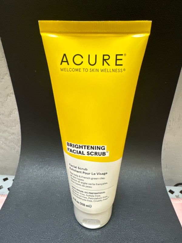 Photo 1 of Acure Brightening Facial Scrub - 4 Fl Oz - All Skin Types, Sea Kelp & French Green Clay - Softens, Detoxifies and Cleanses