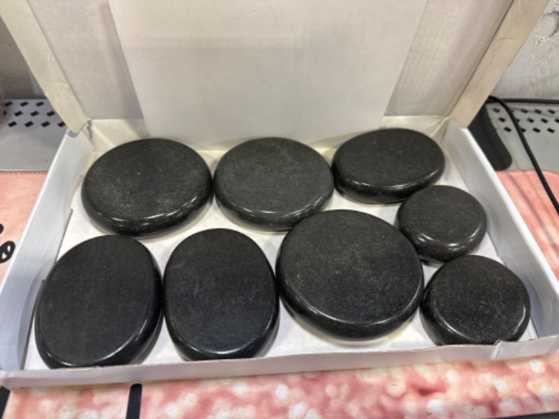 Photo 1 of 8 Large Massage Stones Set , Hot Therapeutic Rocks for Professional Or at Home Spa, Healing, Relaxing, Soothing Massaging Kit for Shoulder/Back Pain Relief (Black Rocks)