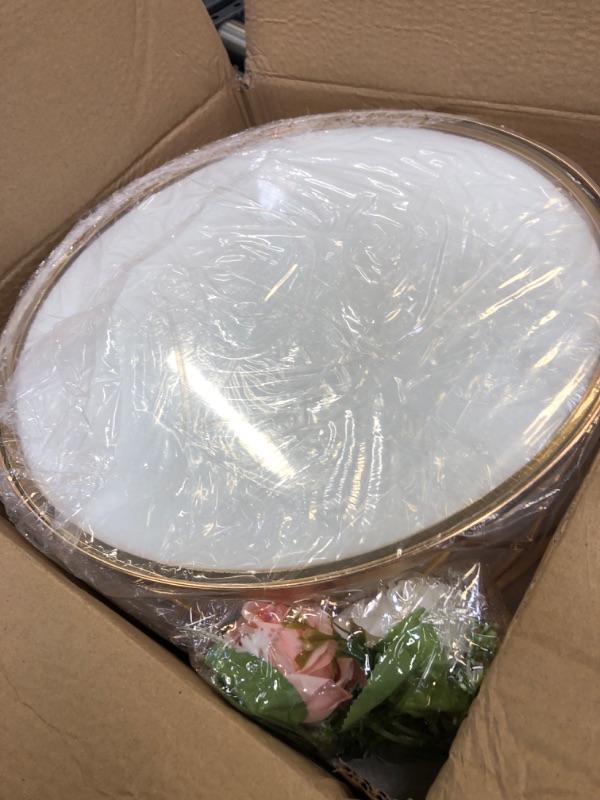 Photo 2 of 14" Round Metal Geometric Cake Stand Gold Wedding Cake Stand Glossy Metallic Cake Riser with Glass Top and 2 Artificial Birthday Cake Flower Arrangement Rose Flower Cake Topper Wedding Party Events