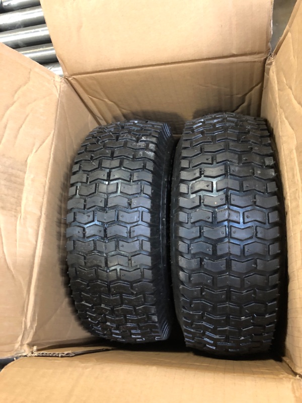 Photo 1 of DOUBLE BRIDGE 2 Pack 13x5.00-6 Lawn Tractor Pneumatic Wheel,Wheelbarrow tire Turf Tread,3.075" hub Length with Steel Rim,Flange ID 0.76''
