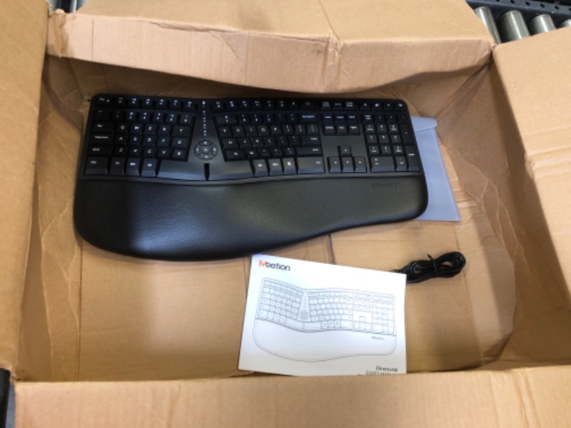 Photo 2 of MEETION Ergonomic Keyboard, Split Wireless Keyboard with Cushioned Wrist, Palm Rest, Curved, Natural Typing Full Size Rechargeable Keyboard Black Large Black