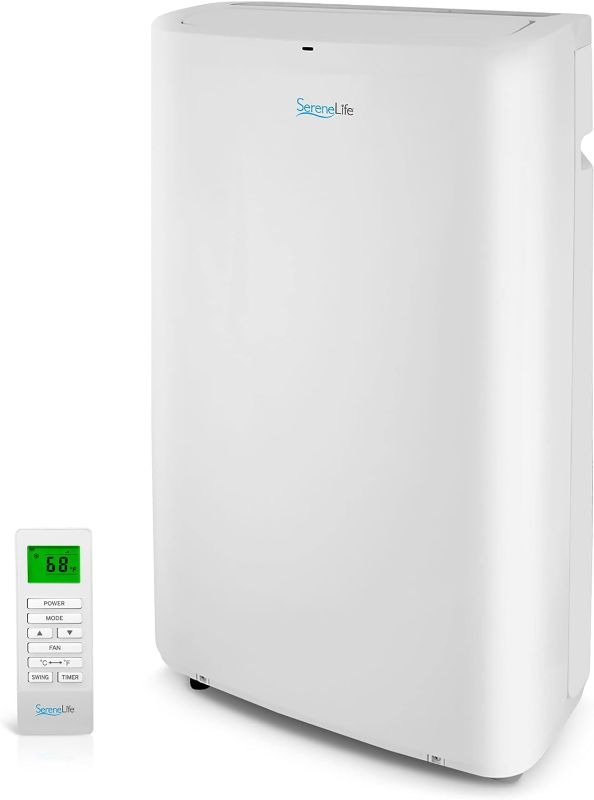Photo 1 of SereneLife SLPAC14.5 Portable Air Conditioner-Compact Home A/C Cooling Unit with Built-in Dehumidifier & Fan Modes, Includes Window Mount Kit (14,000 BTU), White

