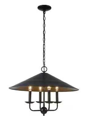 Photo 1 of 4-Light Black and Gold Chandelier Light Fixture with Metal Shade
