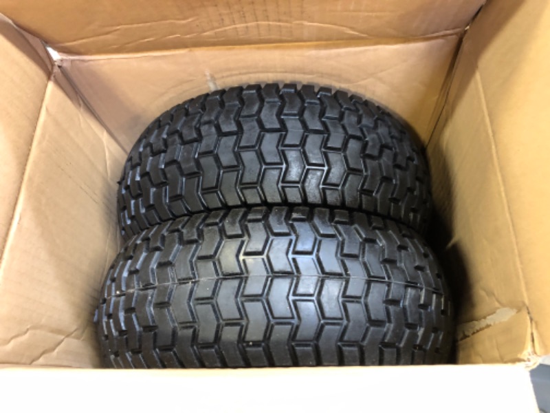 Photo 2 of 2-Pack 13x5.00-6 Flat-Free Tire with Rim,3"Centered Hub with 3/4" Bushings,w/Grease Fitting?400lbs Capacity,13x5-6 No-Flat Solid Rubber Turf Wheel,for Riding Lawn mower,Garden Cart,Wheelbarrow
