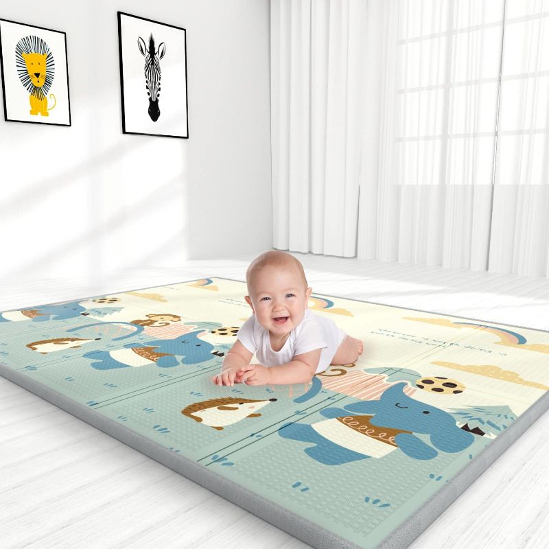 Photo 1 of YOOVEE Foldable Baby Play Mat for Crawling, Extra Large Play Mat for Baby, Waterproof Non Toxic Anti-Slip Reversible Foam Playmat for Baby Toddlers Kids (Whale)
