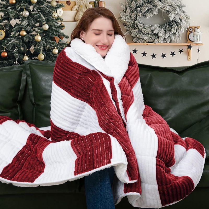 Photo 1 of yescool Sherpa Weighted Blanket Twin Size for Adults (48x72 inch, 15 lbs), Soft Fuzzy Fleece Weighted Blanket, Cozy Plush Heavy Blanket Throw for Couch Sofa with Glass Beads, Wine Red
