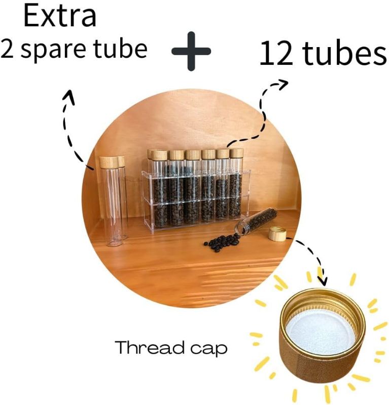 Photo 1 of  Coffee Bean Storage Container 14Pcs Glasses Tubes With Acrylic Stand and a Funnel