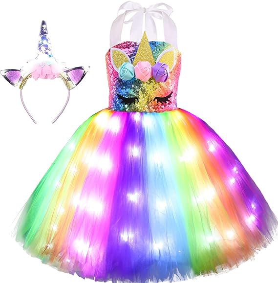 Photo 1 of  Girl Unicorn Costume LED Light Up Unicorn Tutu Dress for Halloween Party Costumes, SIZE SMALL 