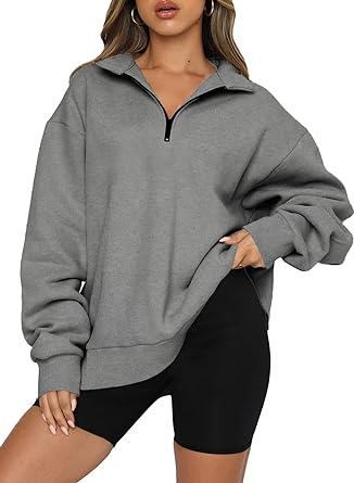 Photo 1 of BLENCOT Women Half Zip Oversized Sweatshirt Lightweight Long Sleeve Trendy Fleece Pullover Workout Warm Tops With Pocket size medium 