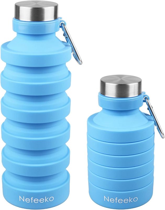 Photo 1 of  Collapsible Water Bottle, Reuseable BPA Free Silicone Foldable Water Bottles for Travel Gym Camping Hiking, Portable Leak Proof Sports Water Bottle with Carabiner