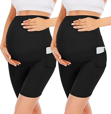 Photo 1 of 2 Pack Maternity Shorts Over Belly, High Waisted Black Workout ( pack of two , size m ) 
