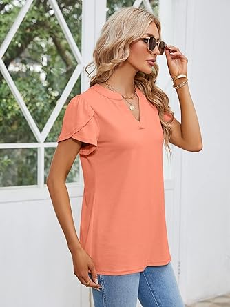 Photo 1 of AFVETUT Womens Summer Top Sexy V Neck Petal Short Sleeve Shirt Casual Flowy Solid Color Blouse Tees Tops SIZE 2XL 