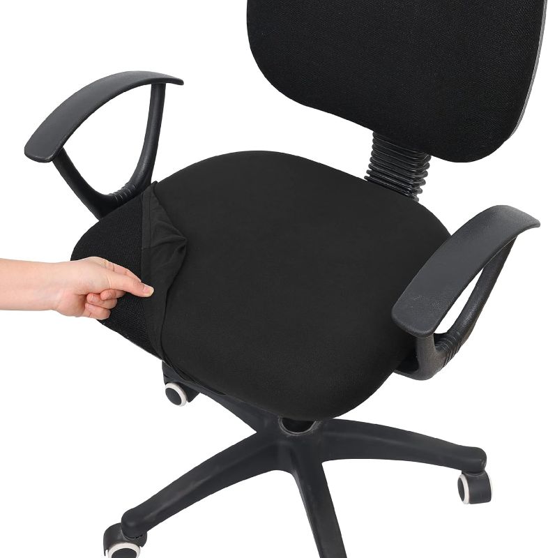 Photo 1 of smiry Printed Office Computer Chair Seat Covers, Soft Stretch Washable Universal Rotating Desk Chair Seat Cushion Protectors - Black