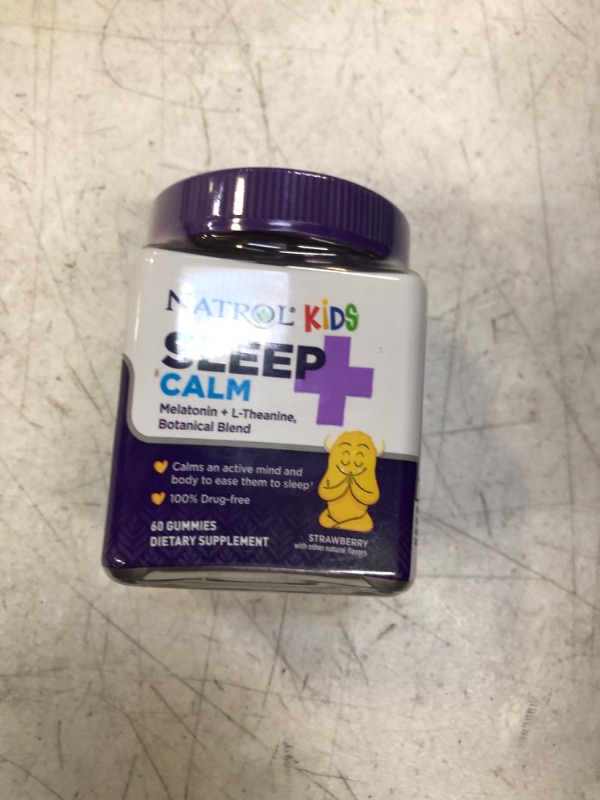 Photo 2 of Natrol Kids Sleep+ Calm, Drug Free Sleep Aid Supplement, Calm an Active Mind, Ease to Sleep, Melatonin and L-Theanine, 60 Strawberry Flavored Gummies Sleep + Calm exp- 11/2023