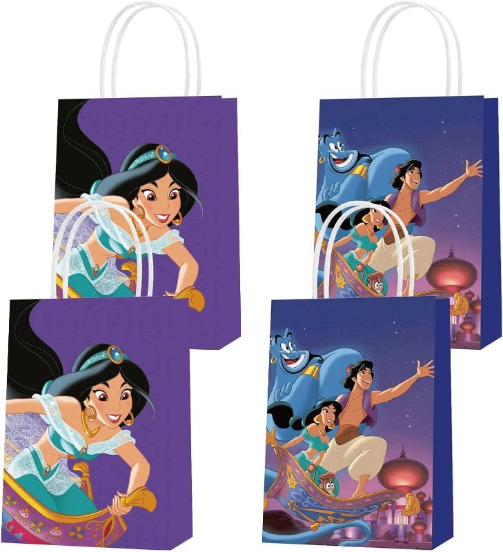 Photo 1 of Dexfy 16 Pack Aladdin and Jasmine Party Bags paper bags, Jasmine Theme Bags for Kids Birthday,Candy Treat Bags for Boys Girls Aladdin Birthday Party Supplies
