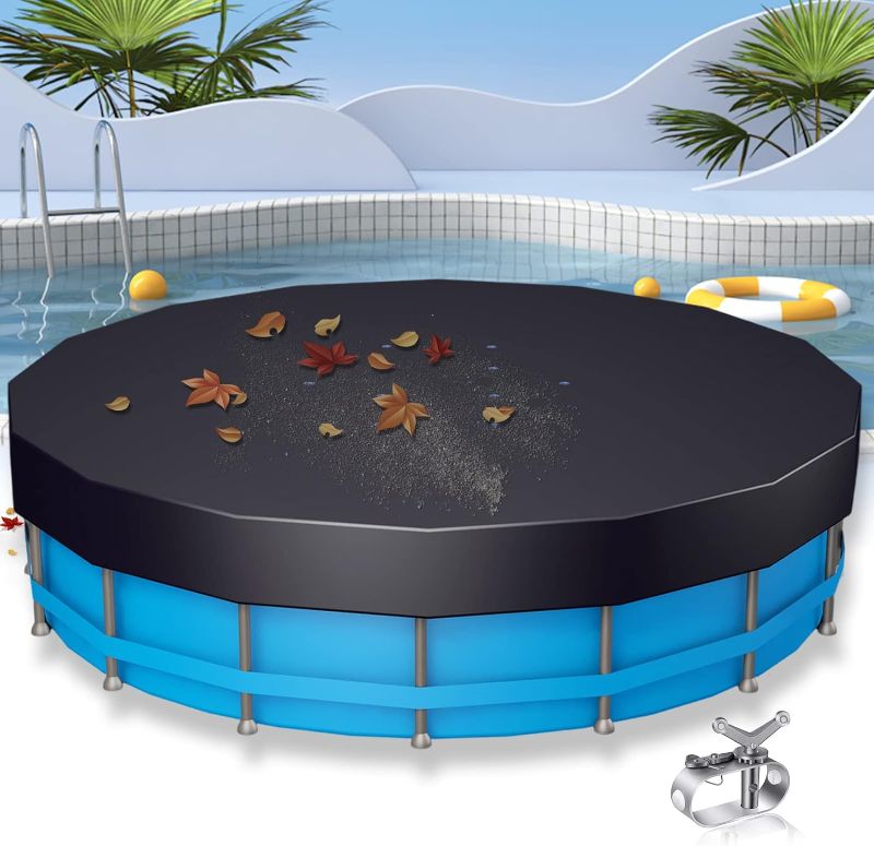 Photo 1 of 12 FT Pool Cover Round for Above Ground Pools?Inflatable Solar Pool Cover for Intex 28020E Easy Set Swimming Pools
