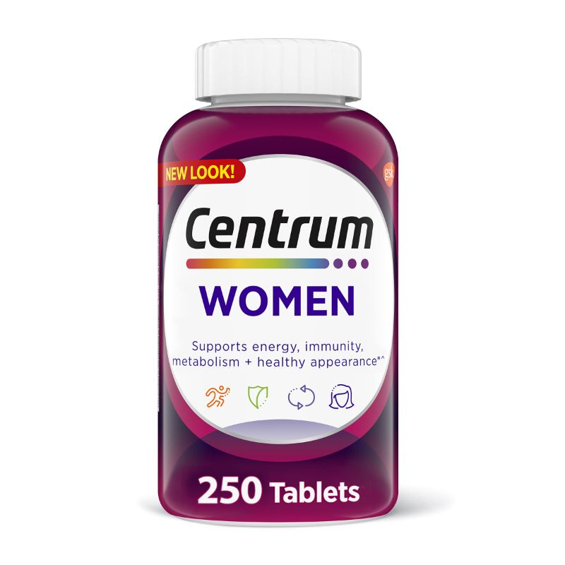 Photo 1 of Centrum Multivitamin For Women, Multivitamin/Multimineral Supplement With Iron, Vitamin D3, B Vitamins And Antioxidant Vitamins C And E, Gluten Free, Non-GMO Ingredients - 250 Count 250 Count (Pack Of 1) EXP 11/2023
