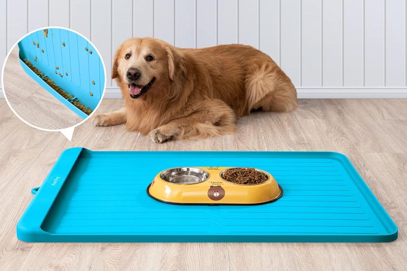 Photo 1 of AECHY Dog Mat for Food and Water, Silicone Dog Food Mat with Pocket for Catches Spill and Residue, Multiple Sizes, Colors Dog Feeding Mat, Non Slip Cat Dog Water Bowl Mat with High Edges Cat Food Mat

