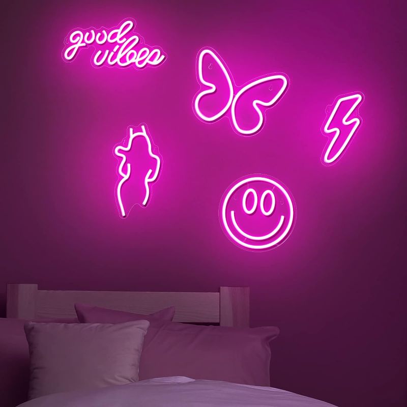 Photo 1 of 5 Pcs Preppy Neon Sign for Wall Decor Y2k Lighting LED Neon Light Preppy Aesthetic Room Decor for Girls Women Bedroom Dorm Art Wall Decor
