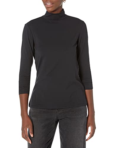 Photo 1 of Amazon Essentials Women's Classic-Fit Long-Sleeve Mockneck Top (Available in Plus Size), Black, Large
