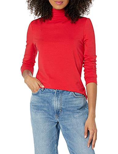 Photo 1 of Amazon Essentials Women's Classic-Fit Long-Sleeve Mockneck Top (Available in Plus Size), Red, Small
