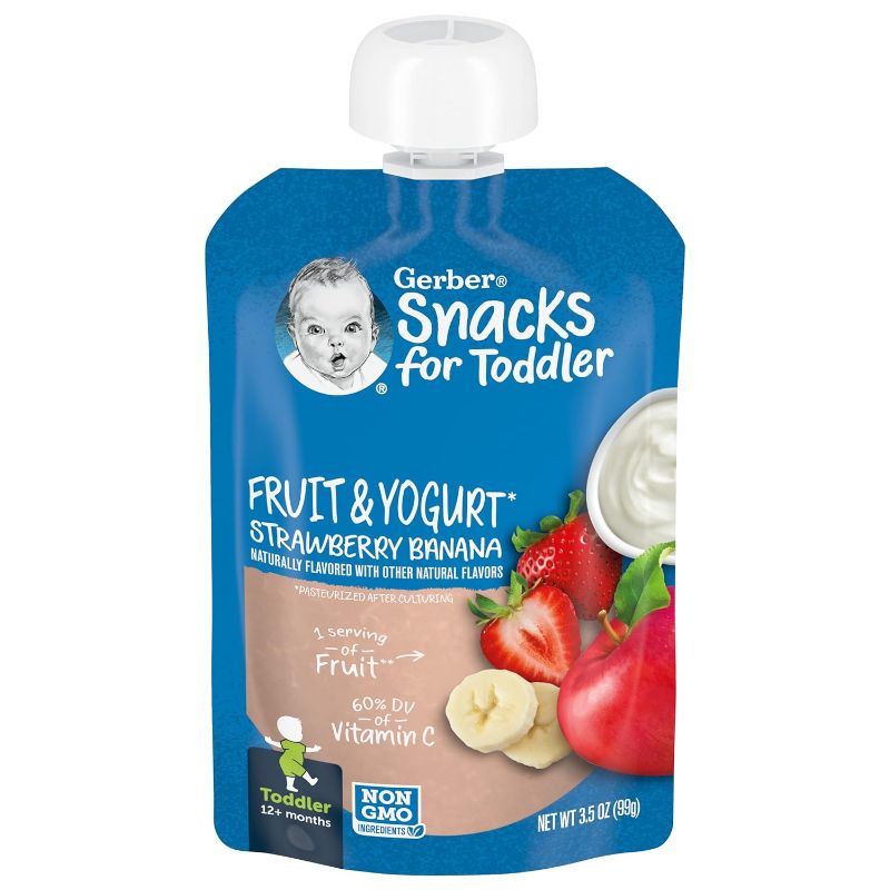 Photo 1 of 6PACK Gerber Baby Food Pouches, Toddler 12+ Months, Fruit & Yogurt, Strawberry Banana, 3.5 Ounce 